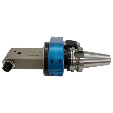 BT50 90 Degree Angle Milling Head Featuring 360 Degree Rotation ER11 Collet Mount with smooth spindle taper and heavy duty frame.