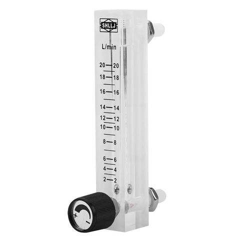 Flowmeter 2-20 LPM Acrylic Air Gas Flowmeter With Control Valve, transparent regulator, 0.6 MPa rating, 8mm hose barbs, clear side view