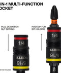 All In One Flip Socket Set With Magnetic One Fourth Inch Bit Holder And Five Sixteenth Inch Hex, Color Coded for nut driving and bit holding