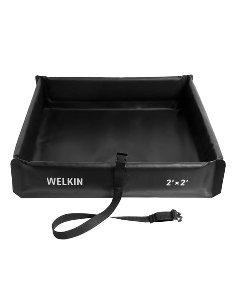 Spill Containment Berm Folding Duck Pond for Oil Changes and Under Drip Protection, black 2 by 2 feet, front view