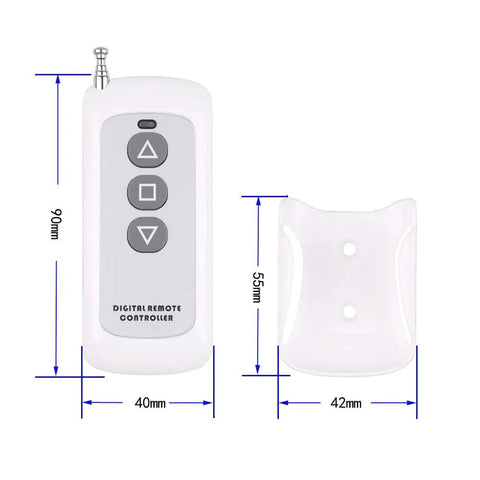 Wireless 2 Channel 30A Relay Remote Control Switch for 12V 24V 36V Motors remote with dimensions shown