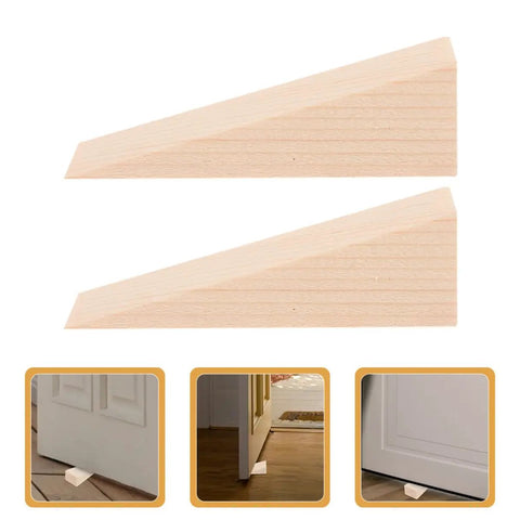 Beige Triangular Wood Door Stopper Wedges Nail Free And Easy To Use Bumper Set for home or office keeping doors open safely