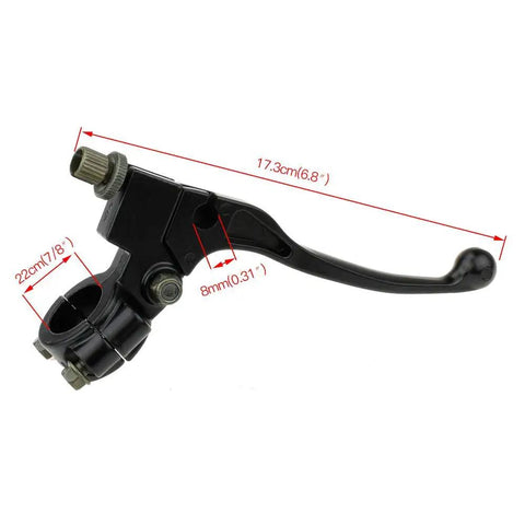 Beefy Seven Eighths Inch Universal Left Clutch And Brake Lever Perch for dirt bikes with size measurements shown