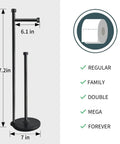 Matte Black Freestanding Toilet Paper Holder With Reserve Storage For Five Mega Rolls, 27.2in tall with 7in base
