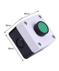 One Button Control Box For Electric Gate Opener, Large Push To Make Switch with dimensions marked, heavy duty ABS housing.
