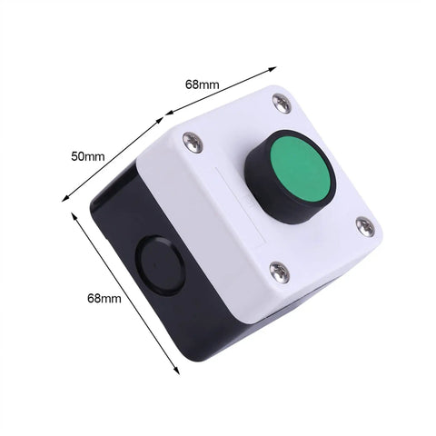 One Button Control Box For Electric Gate Opener, Large Push To Make Switch with dimensions marked, heavy duty ABS housing.
