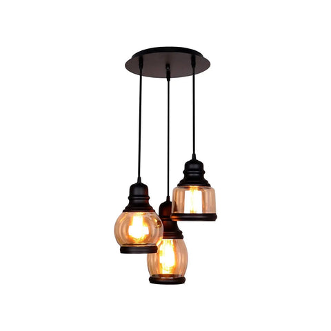 Vintage Farmhouse Pendant Lights Dope For Kitchen Island With 3 E26 Sockets Black Metal Glass Jar Chandelier Ceiling Fixture Adjustable Height To 43 Inches Rustic Dining Room Lighting featuring 3 glass jar shades hanging from a black metal frame.