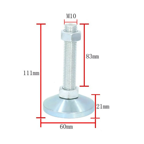 Heavy Duty Adjustable Leveling Feet For Equipment Four Pack Built To Last Easy To Install Height Adjustable To Level Machines On Uneven Floors Reduces Wobble And Vibration Freely Adjustable Nut And Secure Buckle Swivel Levelers For Precise Height And, M10 steel leveling foot, 60mm base