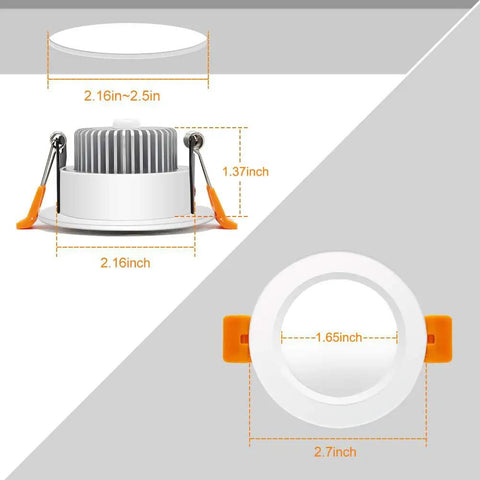 Dimensions of 2 Inch LED Recessed Lighting Kit Ultra Warm White 2700K 3W Dimmable Downlights With CRI80 Replaces 35W Halogen