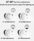 UWYTGF 10 Pack 4.5 Inch Gimbal Led Recessed Light showing focus adjustment angles: 15°, 24°, 40°, 60° for adjustable lighting.