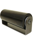 Side view of black 6 inch rubber top guide gate roller for sliding gates, heavy duty wheel, weld on, durable and maintenance free