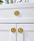 Brass Cabinet Ring Knobs Set, Gold Round European Style Drawer Pulls on white dresser, Antique Gold Handles for Home Kitchen Upgrade