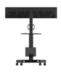 Triple Monitor Mobile Cart With Adjustable Arms And Keyboard Tray Floor Standing Screen Riser, front view showing three mounted displays.