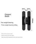 Four Piece Invisible Secret Door Hinges Set With Hidden Three Dimensional Cross Adjustment for Wooden Doors, black, dimensions shown.