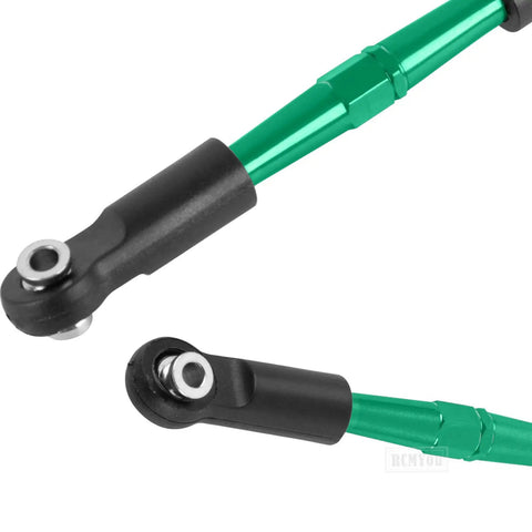 Close-up of green alloy camber turnbuckles with screws for 1/10 Big Rock V3 3S BLX and 1/8 Typhon RC cars, upgrade part