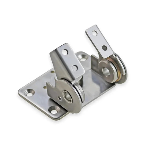 304 stainless steel adjustable torque hinge with dual axes on mounting plate; angled view.