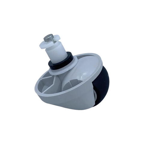 Front wheel assembly for Xiaomi robot vacuum, light gray plastic housing with black wheel and white mounting stem
