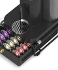 Tempered Glass Drawer Organizer Holder for Nespresso VertuoLine Pods Fits 21 Large Or 30 Small Pods Black Finish, capsules inside