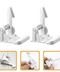 Easy Install Cabinet Locks For Babyproofing 16 Pack White ABS Childproof Locks displayed in use on cabinets and drawers