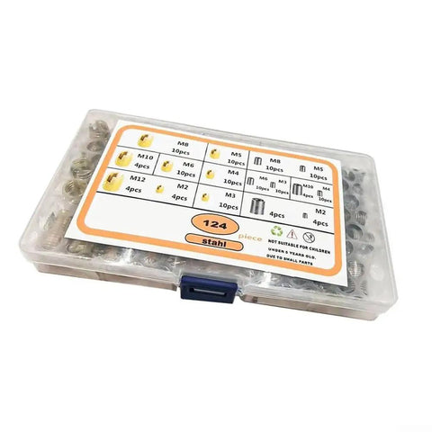 Heavy Duty 124-Piece 304 Stainless Steel Threaded Insert Kit With Cutting Slots For Easy, Secure Installations On Metal And Plastic Surfaces