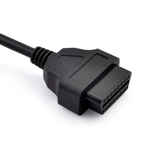 Close-up of OBD II 16 Pin Car Diagnostic Extension Cable Male To Female 5ft 150cm OBD2 Extension Lead connector in black