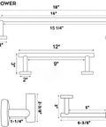 Diagram of Brushed Gold Bathroom Hardware Set 5-Piece Must Have With 18 Inch Towel Bar And 12 Inch Hand Towel Bar