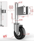 Rock Solid Five Inch Spring Loaded Gate Wheel Caster For Outdoor Timber And Steel Fences Roll Like Butter Heavy Duty Rig Built Tough For Farms And Driveways Two Pack Hardware Upgrade close-up showing dimensions and adjustability of wheel caster.