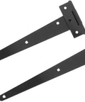 Tough As Nails T Shape Triangular Door Hinge with black iron finish and six mounting holes for heavy-duty use.