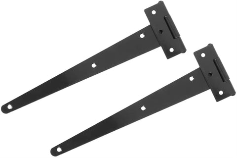 Tough As Nails T Shape Triangular Door Hinge with black iron finish and six mounting holes for heavy-duty use.