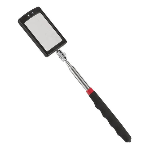 Telescoping Inspection Mirror With 2 LED Lights Extendable 34 Inch Reach Rectangular 2.5 By 1.7 Inch Mirror On A Stick