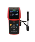 Top Tier Portable Digital Hardness Tester For Steel And Metal Featuring Vickers And Rockwell Scales 640 By 480 Pixel Display No Fuss Auto Cal Quick Read Modes, black and red handheld device.