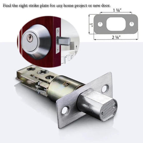 Heavy Duty Deadbolt Strike Plate Satin Nickel Backplate 1 Inch By 2-1/4 Inch Round Corner Fits Most Residential Doors Rust Resistant Easy Install with lock.