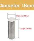 Tough As Nails 500mm 304 Stainless Steel Round Bar 18mm Diameter Solid Metal Rod showing dimensions for projects.