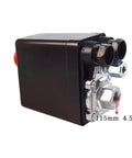 Side view of Heavy Duty Pro Grade Air Compressor Pressure Switch Regulating Valve 90 To 120 Psi For 220 To 240 Volt Systems with four ports