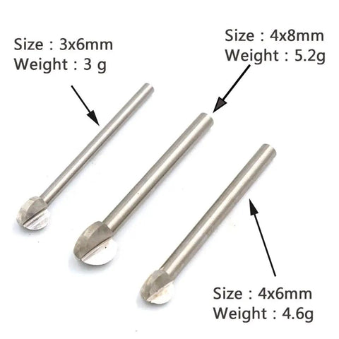 Rock Solid Workhorse White Steel Wood Milling Cutter Bit For Root Carving And Woodworking. 4Mm Shank Fits Most Handheld Grinders. Three sizes displayed.