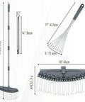 Adjustable 17 to 63 Inch Thatch Rake with 24 steel tines, 18-inch head, ergonomic handle, for garden cleanup debris removal.