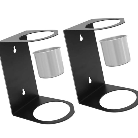 Kickass Wall Mounted Funnel Organizer Rack With Heavy Duty Iron Frame For Hella Tight Workshop Storage And Rust Resistant Industrial Shelf Brackets System, featuring black iron wall mount brackets with metal funnel holders.
