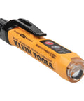 NCVT3PKIT Dual Range Non Contact Voltage Tester Kit With Flashlight, Klein Tools, orange casing, side view.