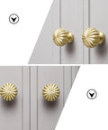 Solid Brass Drawer Knob And Cabinet Pull Handle 30mm Gold Finish For Kitchen Cabinets Dressers And Home Furniture Hardware With Vintage Decorative Cabinet Knobs And Dresser Pulls displayed on grey cabinets.