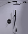 UMJIGF Black Thermostatic Shower System with Cold and Hot Water Wall Mounted Brass Shower Faucet with 12 inch round shower head.