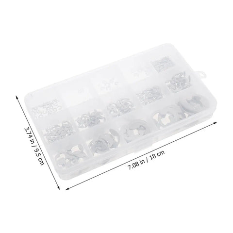 All In One Retaining Ring Kit With Stainless Steel External Snap Rings In E Shape 400 Piece Assortment For Automotive Machinery And DIY Projects Durable Metal Clips For Quick Secure Fastening And Easy Installation, 18 cm case