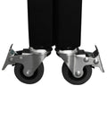 Close-up of four lockable rolling casters on Heavy Duty Double Folding Security Gate Built Like A Tank For Garage And Warehouse