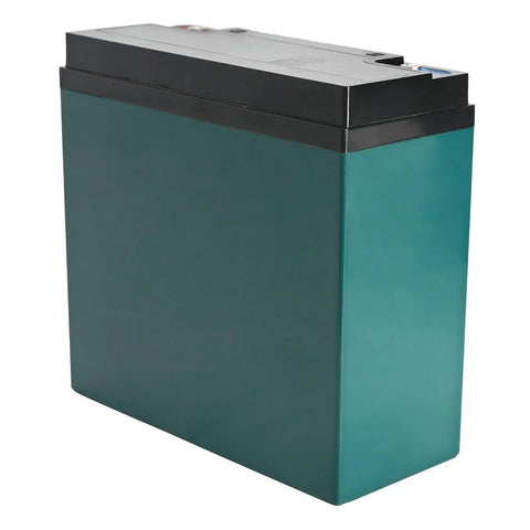 Side view of Beefy 12V 20Ah Sealed Lead Acid Battery Replacement for Mobility Scooter with green casing