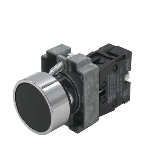 Two Pack 22 Millimeter Momentary Push Button Switch SPST 1 Normally Open Black 660V 10A Panel Mount Button For DIY Builders Enclosures And Controls HB2BA21HH Durable Compact Size Fits Up To 5 Millimeter Panel Thickness.