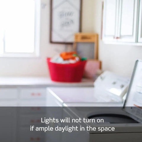 Bright laundry room demonstrating Motion Sensor Light Switch Auto On Off No Neutral Wire Needed 5A Easy Install functionality.