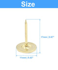 Top Shelf Gold Flat Head Thumb Tacks 100 Pack Kickin Push Pins For Bulletin Boards And Office Setup Solid Small Metal Pin Nails Measuring Eleven By Seventeen Millimeters, size display of 11 mm by 17 mm.