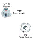 Fifty Piece 1/4 Inch 20 Thread Tee T Nuts With Killer Four Pronged Grip Zinc Plated Steel Build 7/16 Inch Barrel Length Top Shelf For Cabinetry Climbing Holds And Rugged Woodworking Projects Pro Gear showing dimensions and features.