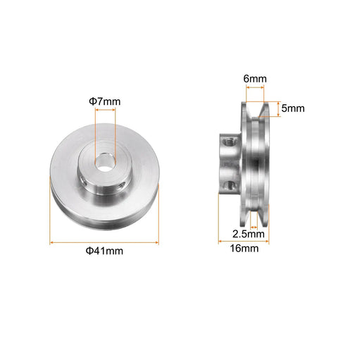V Type Pulley With 7mm Bore And 41mm Outer Diameter Aluminum Alloy Single Groove For 4 To 5mm PU Round Belts Fits Motor Shafts And Drilling Machines
