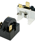 4.7 Ohm 3 Pin PTC Start Relay With Overload Protector for refrigerator replacement parts, 2-piece kit, close-up view.
