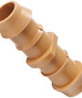 Copadri 1/2-inch barbed drip irrigation fitting, tan plastic, side view